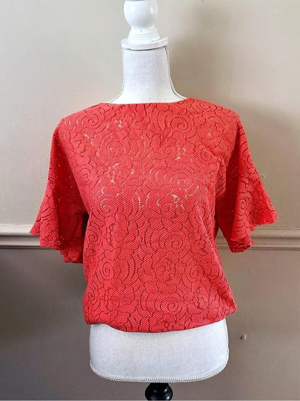 Banana Republic Coral Lace Flutter-Sleeve Blouse